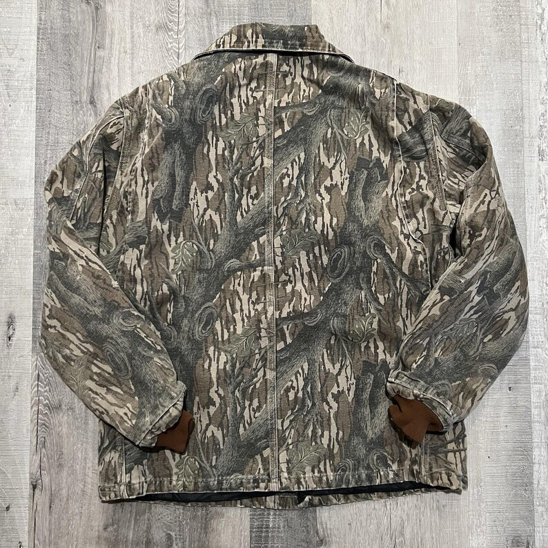 VTG Carhartt J63 MOT Jacket 90s Mossy Oak Camo Treestand Camouflage Mens L image 2