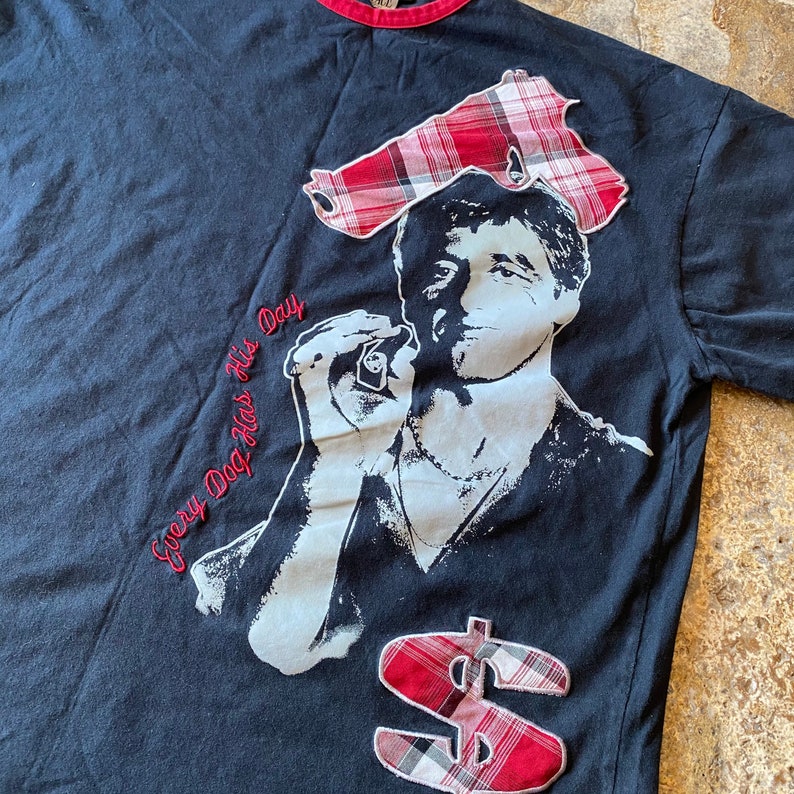 Vintage SCARFACE Every Dog Has His Day Plaid 3X Hip Hop Movie T-Shirt