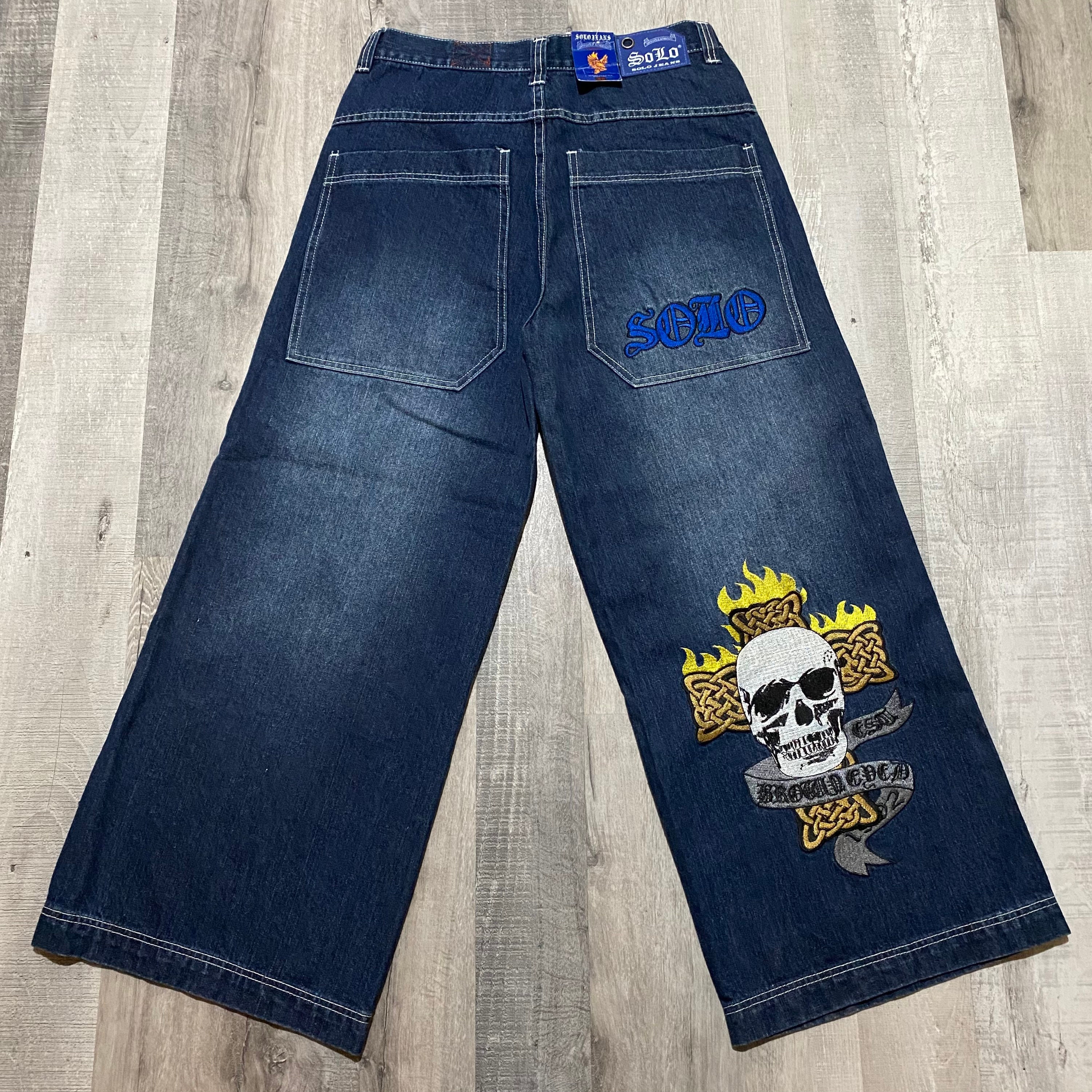 Vintage SOLO Jeans Baggy Hip Hop Celtic Cross/skull 90s Wide