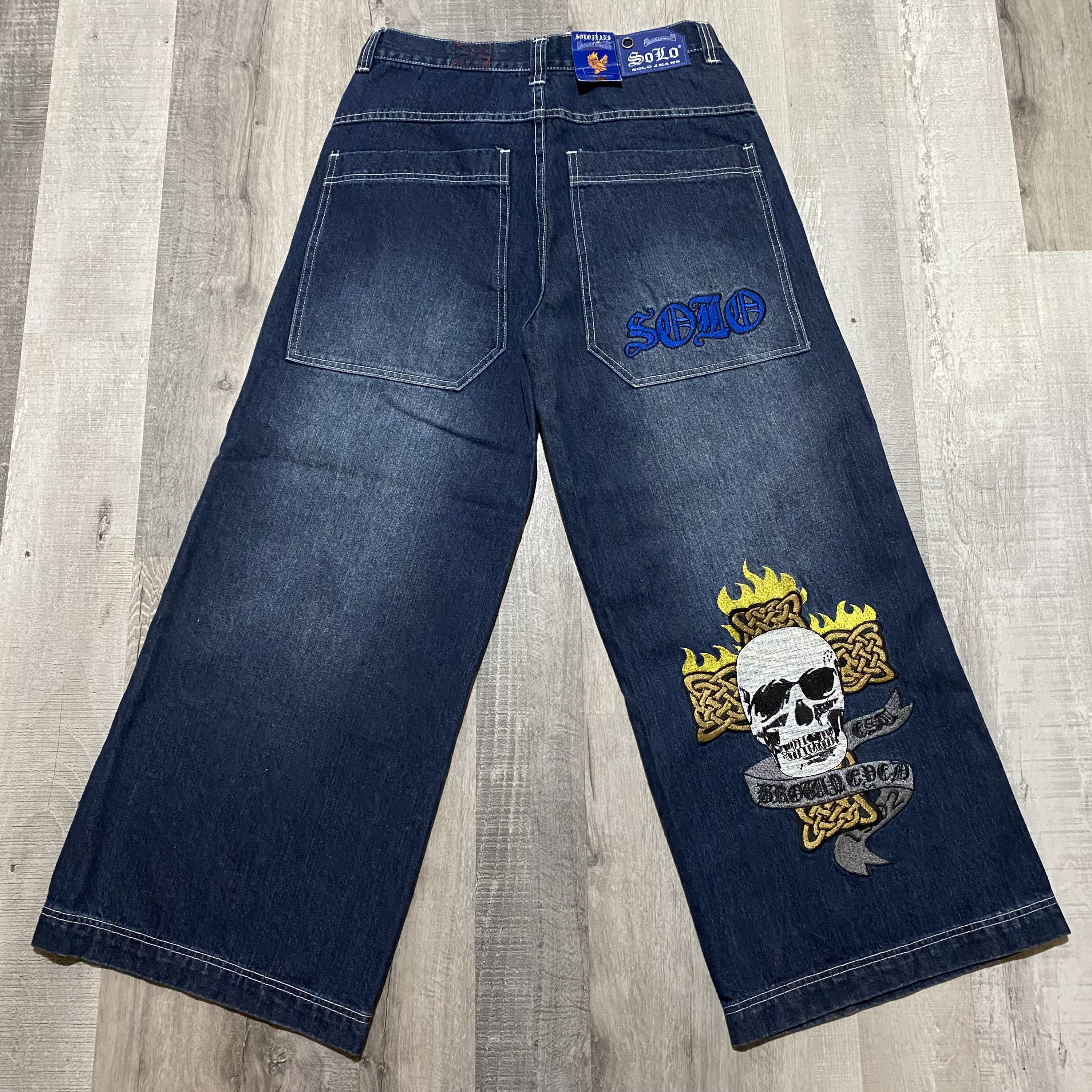 Vintage SOLO Jeans Baggy Hip Hop Celtic Cross/skull 90s Wide