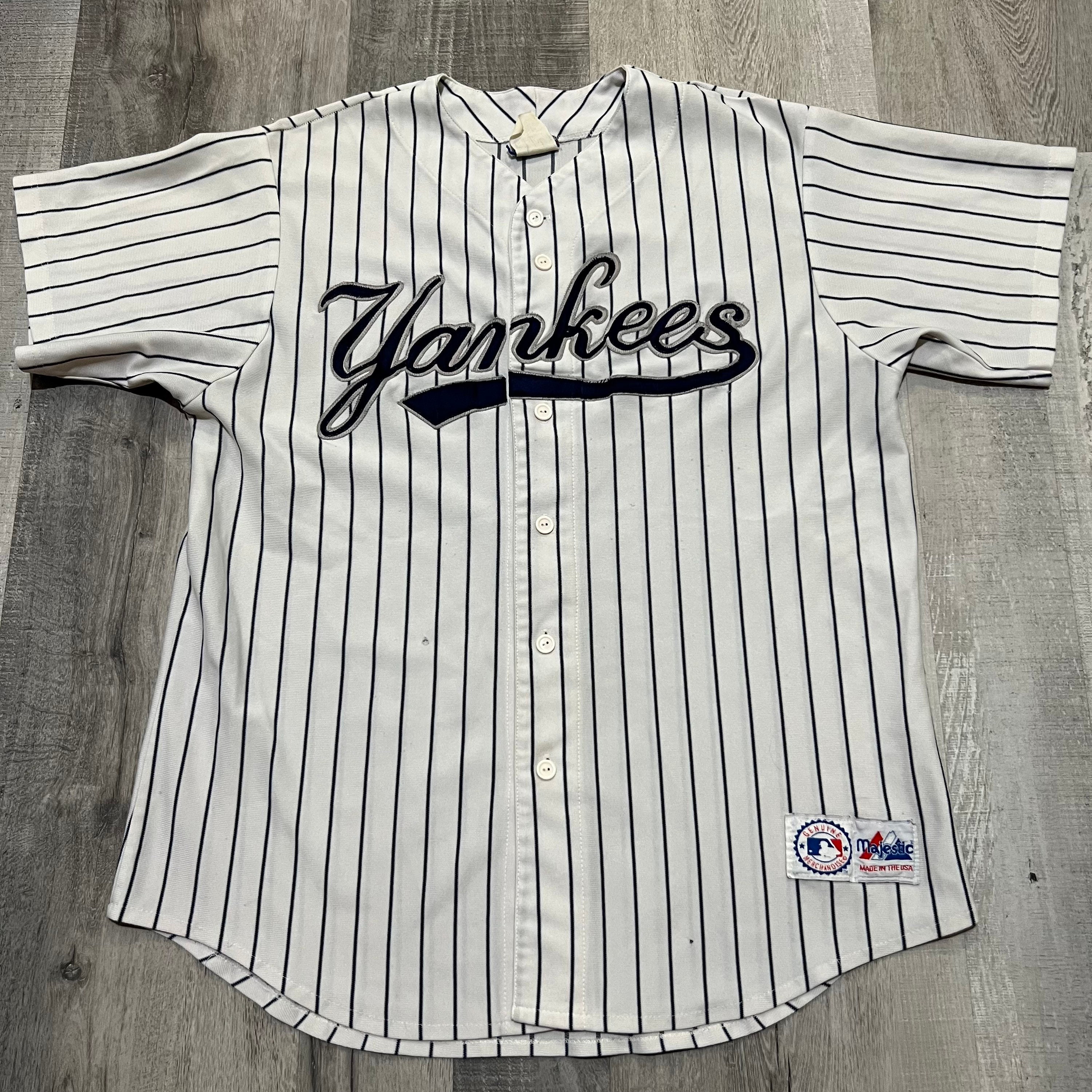 Vintage 90s Majestic New York Yankees MLB Baseball Jersey Yellow SZ L Made  USA