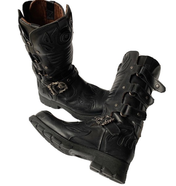 New Rock Black Leather Fire Toe Skull Crusher Meta