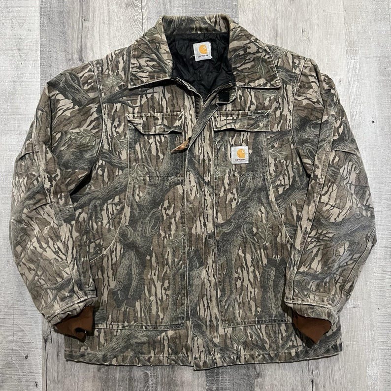 VTG Carhartt J63 MOT Jacket 90s Mossy Oak Camo Treestand Camouflage Mens L image 1