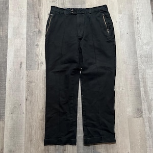 VTG Polo Ralph Lauren Black Chino Zippered Pocket Mens Split Seam Trouser Pants 34