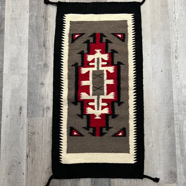VTG Navajo Rug Pictorial Beetle Red/Grey Wool Native American Weaving Textile