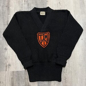 VTG 40s/50s Rugby Knitting Mills Black Wool TMI Episcopal Varsity