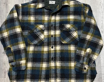 VTG Caltop Short Sleeve Shadow Plaid Flannel Blue Grey White USA