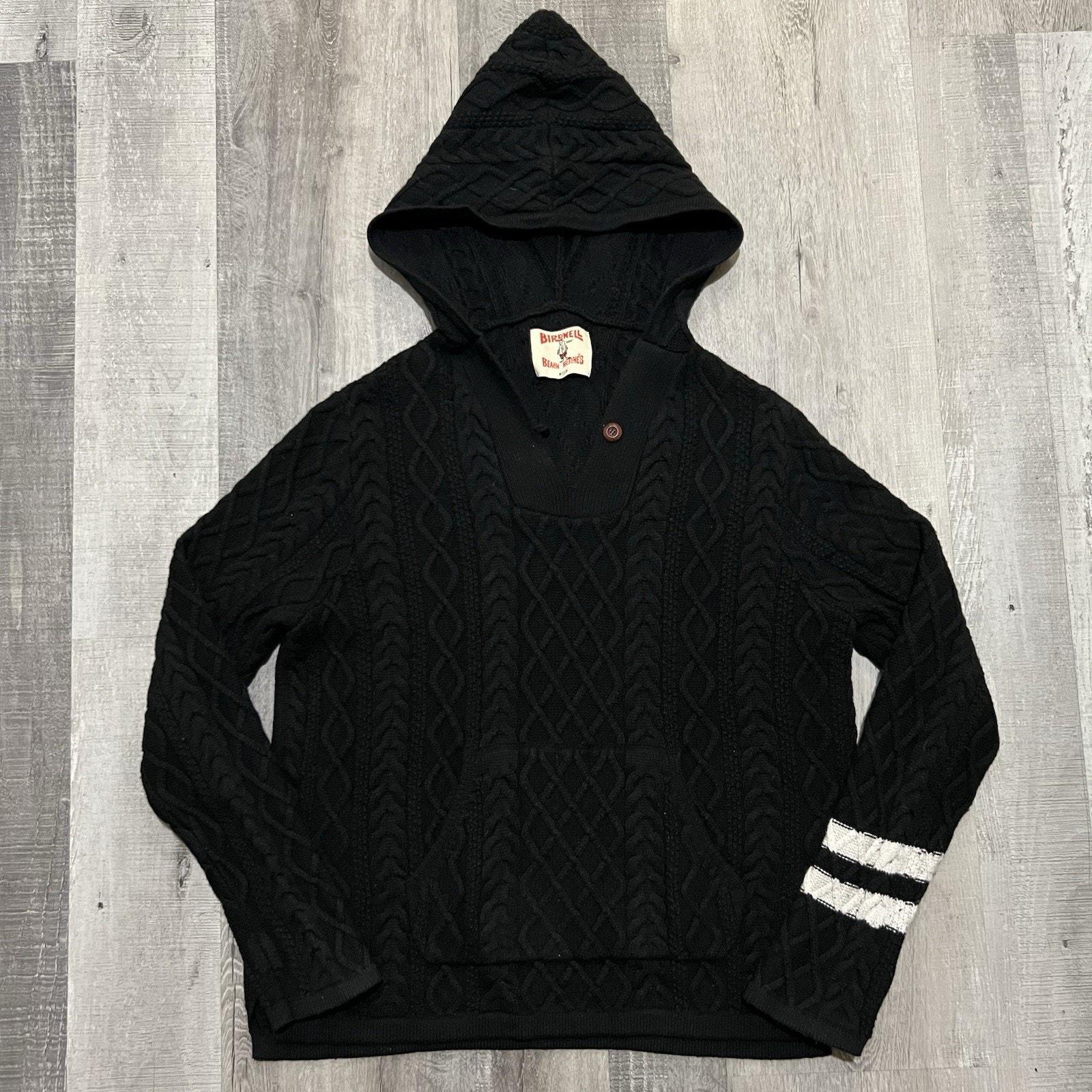 VTG Birdwell Beach Britches M Black Hooded Sweater Baja Fisherman 