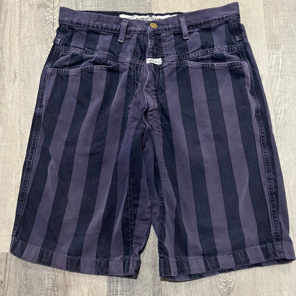 Vintage Marithe Francois Gibraud Indigo Purple MF+G 90s Striped Denim Shorts 32