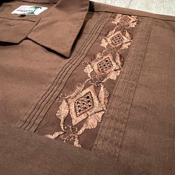 VTG 70s/80s Mens World Guayabera Brown Stitched C… - image 4