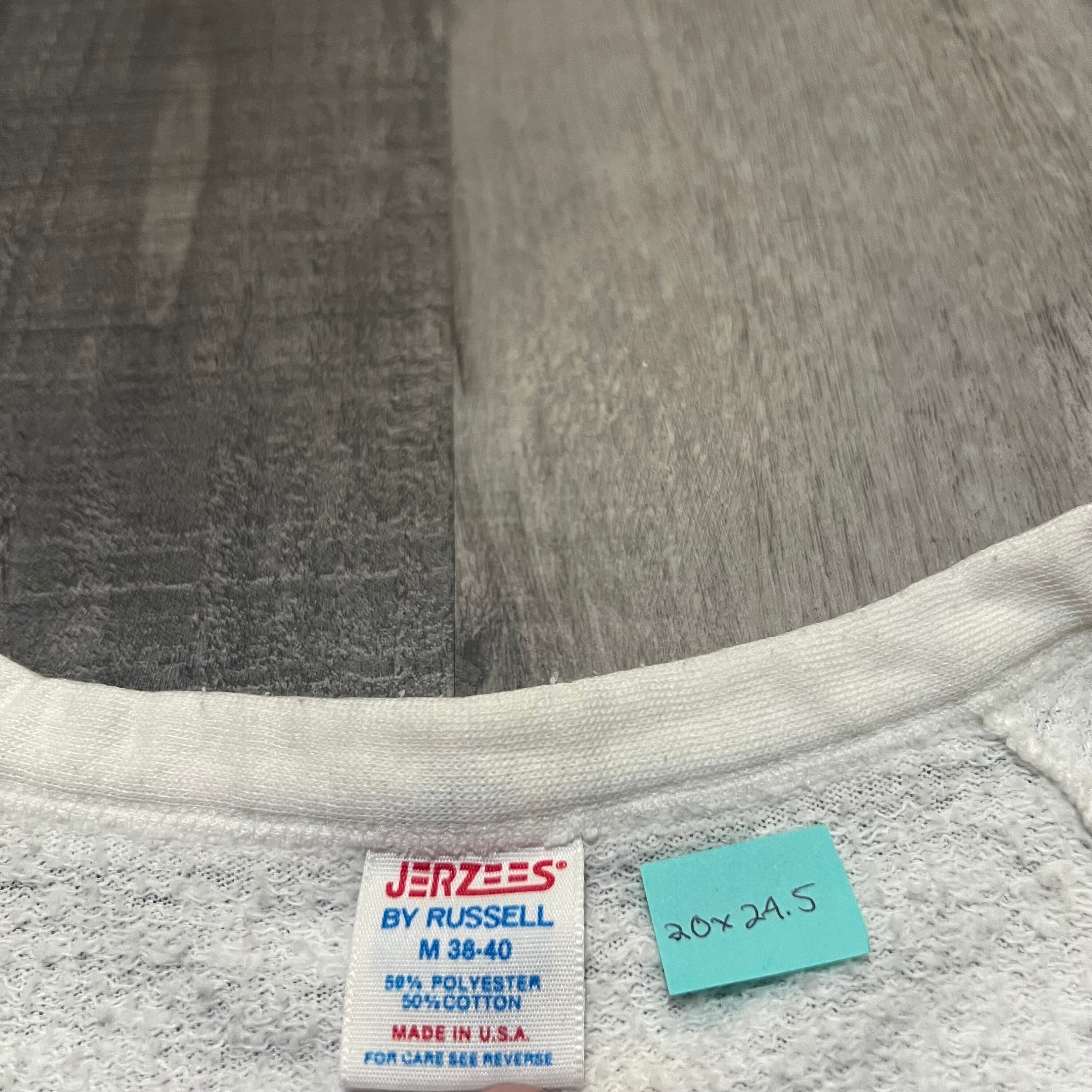 VTG Jerzees by Russell 1980s White/blue Striped Cotton Blank VTG Jerzees by Russell 1980s White/blue Striped Cotton Blank