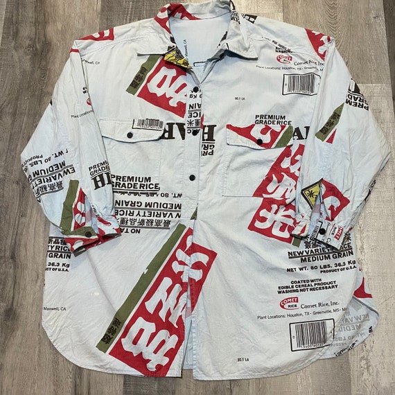 Vtg Hikari Comet Rice Ink 80s Rice Sack 1 2 Button Shirt Long Etsy