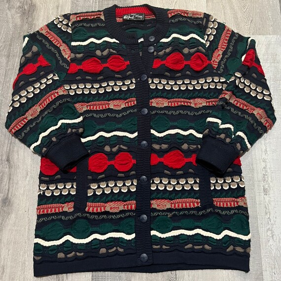 VTG Oskar Haug Multicolor Chunky Knit Striped Cardigan Ireland Button Sweater