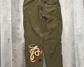 Abercrombie & Fitch Embroidered Dragon Paratrooper Olive Green Cargo Pants M