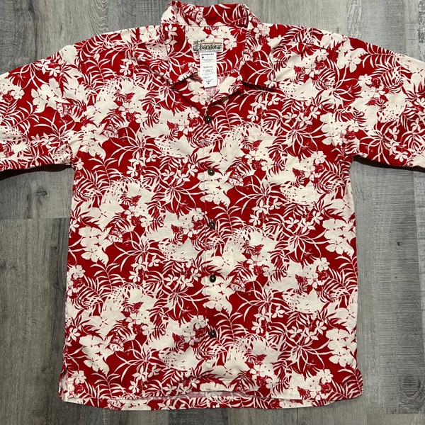 Pataloha Red Floral Hawaiian Patagonia Loop Collar Aloha Button Camp Shirt M