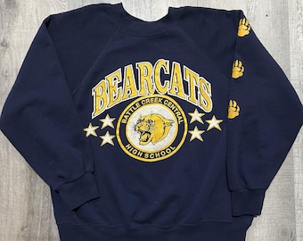 VTG 80s Battle Creek Central HS Sweatshirt Bearcats Crewneck USA Michigan