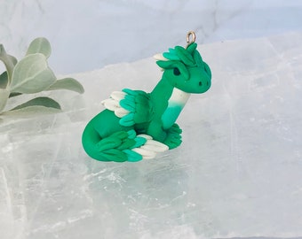 Green Dragon necklace, mythical creatures figurine, dragon jewelry women, clay dragon figure, birthday gifts for wife, valentines day gifts