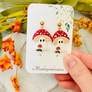 Pilz Geist Ohrringe, Blumengeist Ohrhänger, Cottagecore Accessoires, zauberhafte Geschenke für die beste Freundin, Halloween et