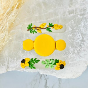 Yellow hair clip, Polymer clay hair clips, sunflower hair accessories, floral barrette, floral hair clip for women, stocking stuffers for fr