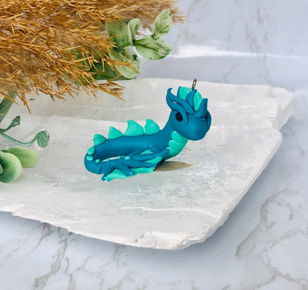 Water Dragon Necklace, Clay Dragon Figurine, Fantasy Jewelry, Medieval