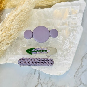 Purple hair clip, Polymer clay hair clips, lavender hair accessories, floral barrette, Christmas gifts for grandmother, stocking stuffers fo