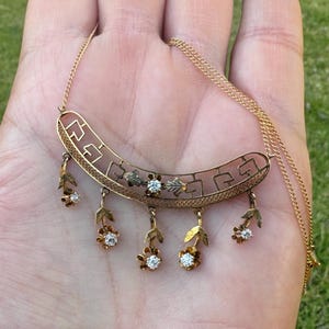 Exquisite Antique Art Nouveau 14K Gold Necklace with Natural Old Mine Cut Diamond – Unique Floral Design, 19.5&quot; long So unique!!