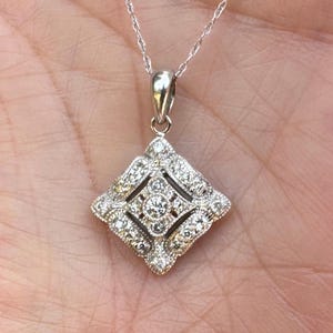 Beautful Vintage Antique Inspired Natural Diamond Pendant .50ctw 14kt White Gold