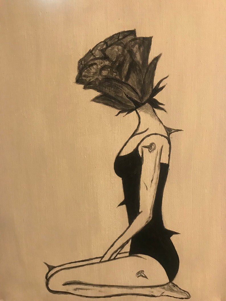 Woman With Rose and Thorns Etsy