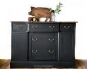 Vintage buffet, farmhouse, sideboard, hutch, cabinet, storage, TV stand, black