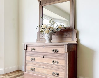 Antique dresser, dresser with mirror, Eastlake dresser, entryway piece, nursery, vanity