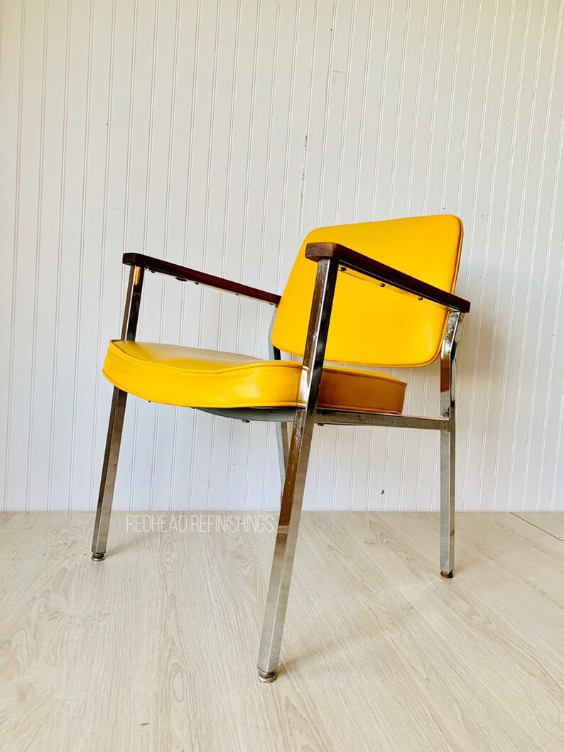 Mid Century Modern Chair Steelcase Walnut Retro Yellow Accent Chair