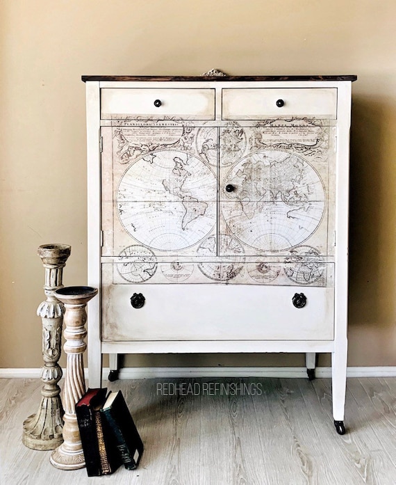 Soldvintage Dresser Cabinet Hutch Old World Map Chest Etsy