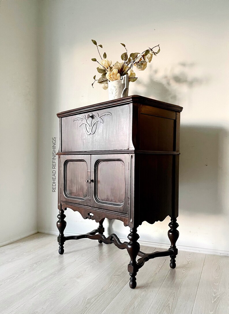 Antique black bathroom storage hutch Etsy