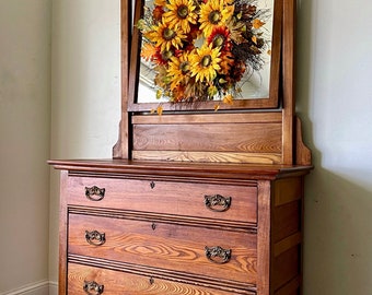 Antique dresser with mirror, Antique oak, vanity, entryway piece