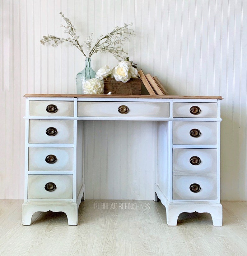 Vintage Desk Vanity Computer Desk White Beige Cottage Etsy