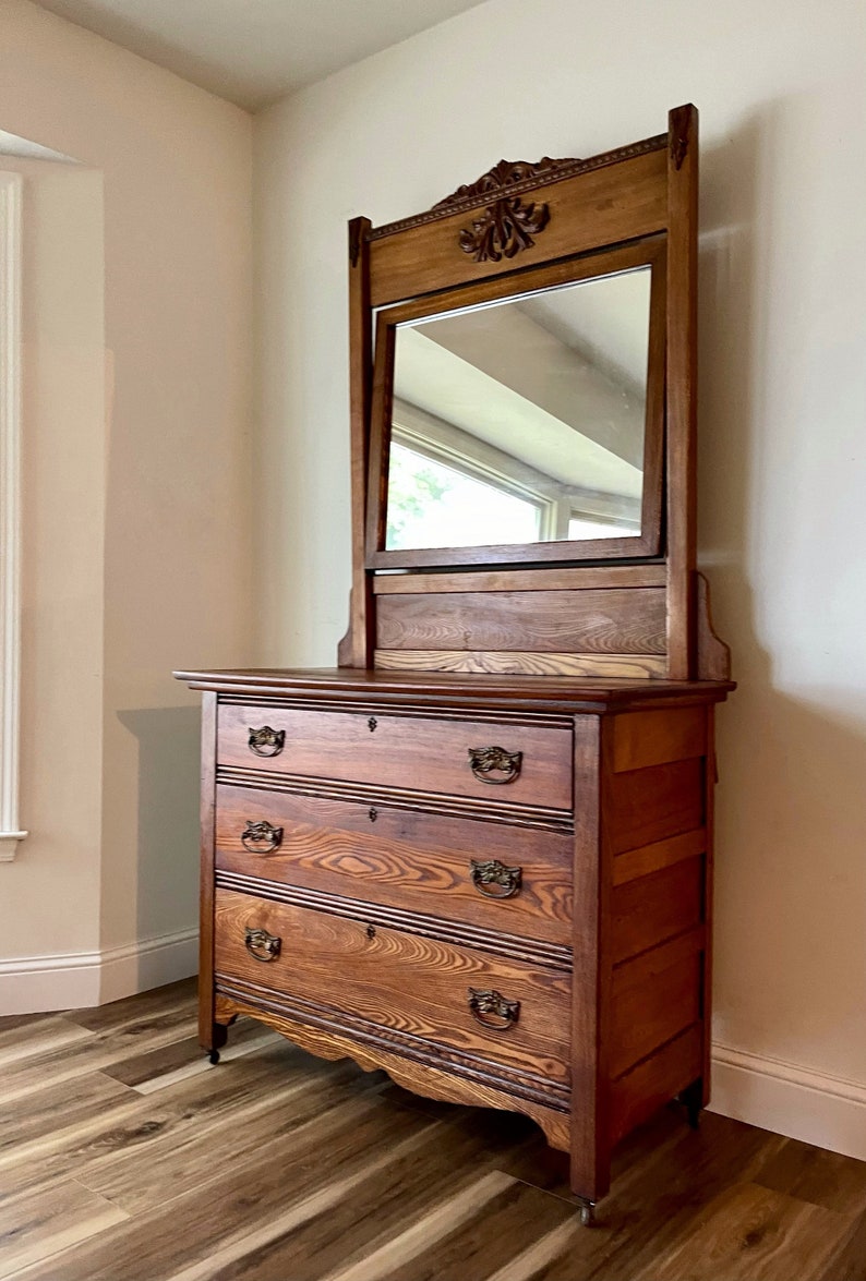 Antique Dresser With Mirror Antique Oak Vanity Entryway Etsy