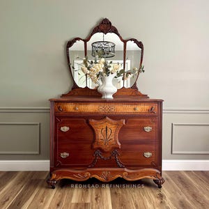 Antique dresser, Art Deco Dresser with Mirror, Antique Vanity, Bathroom vanity