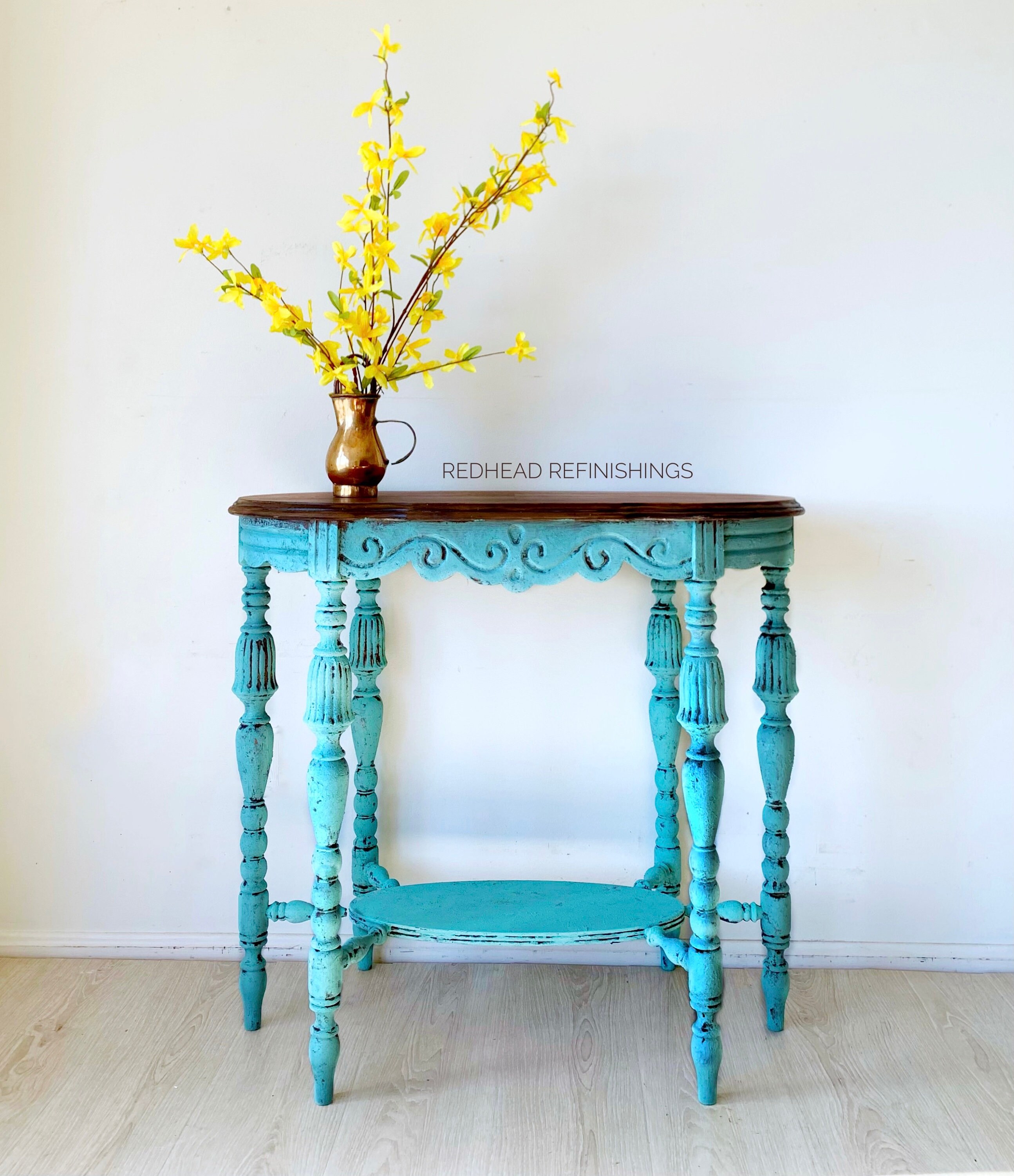 Antique table entryway table turquoise accent table side Etsy
