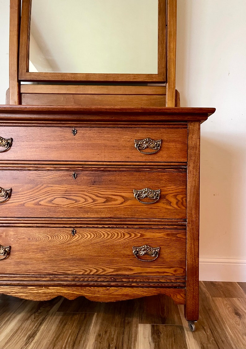 Antique Dresser With Mirror Antique Oak Vanity Entryway Etsy