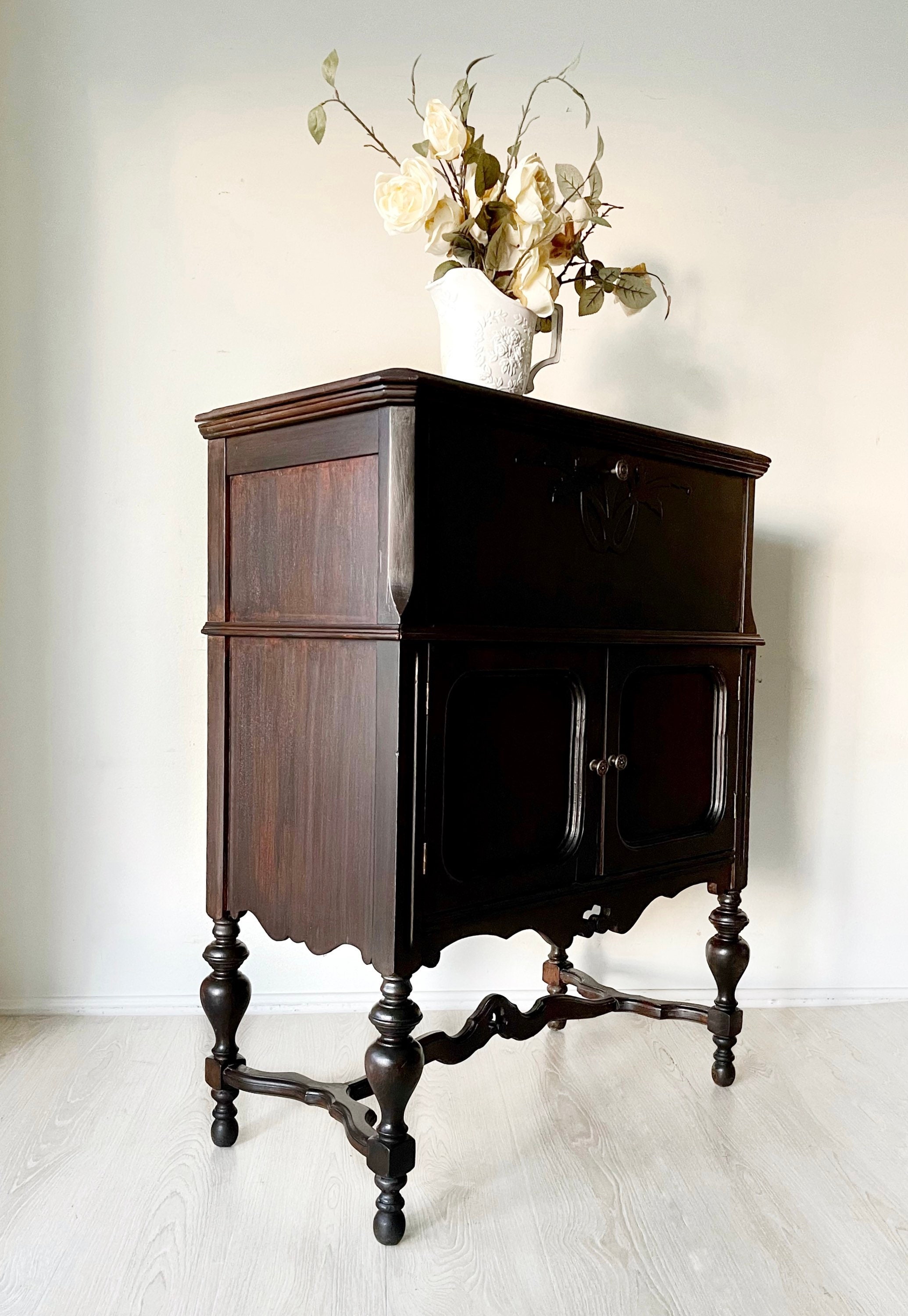 Antique black bathroom storage hutch Etsy