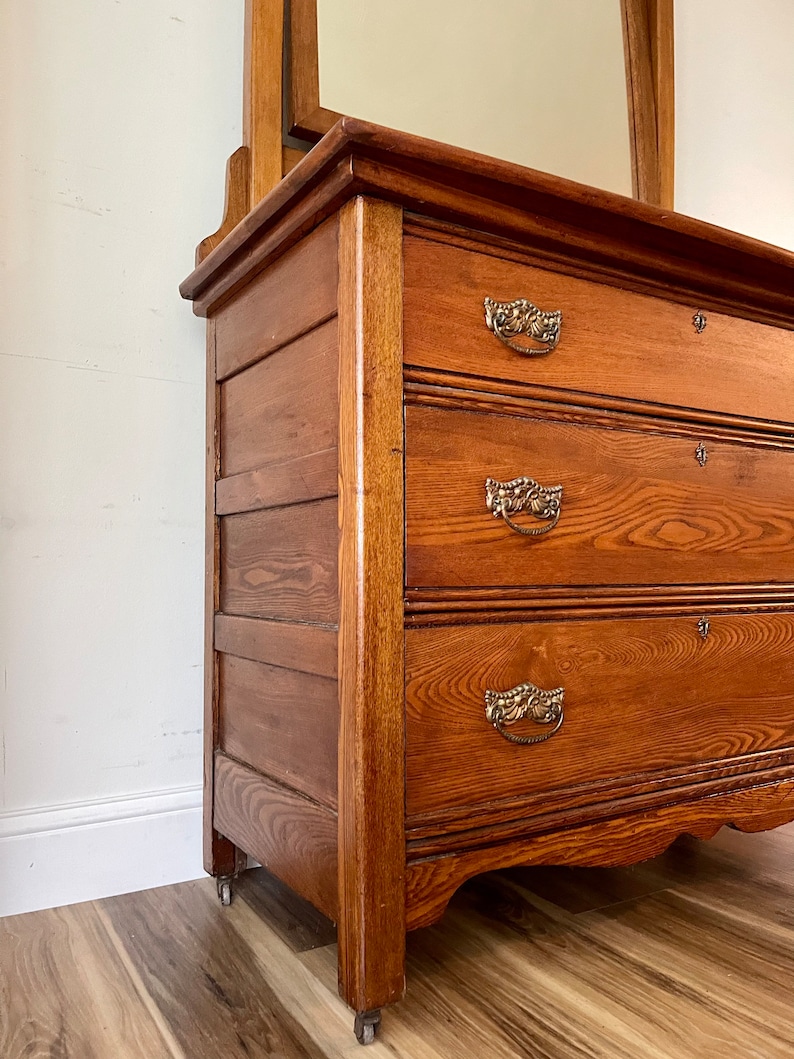 Antique Dresser With Mirror Antique Oak Vanity Entryway Etsy
