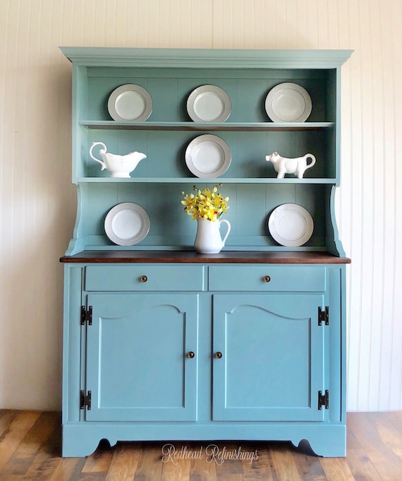 Ethan Allen Farmhouse Hutch Blue Buffet China Cabinet Coffee