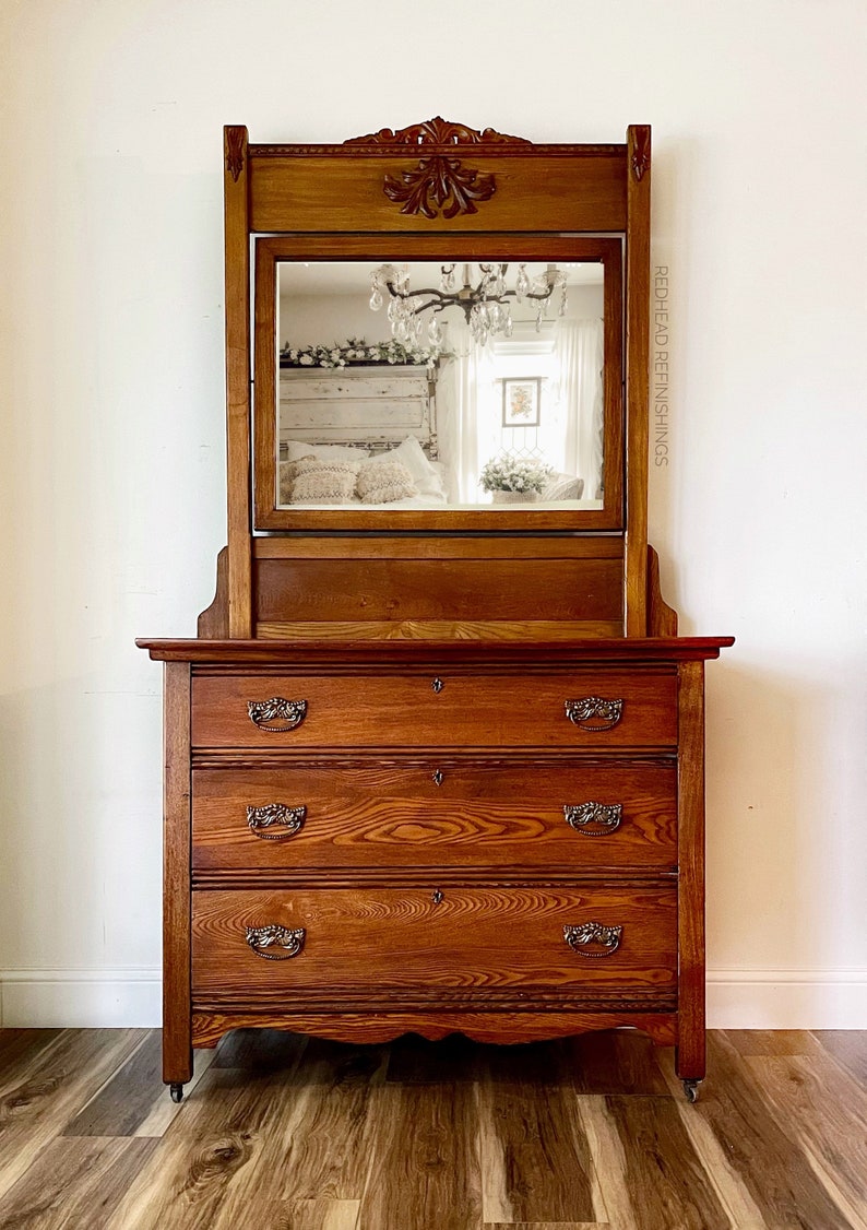Antique Dresser With Mirror Antique Oak Vanity Entryway Etsy