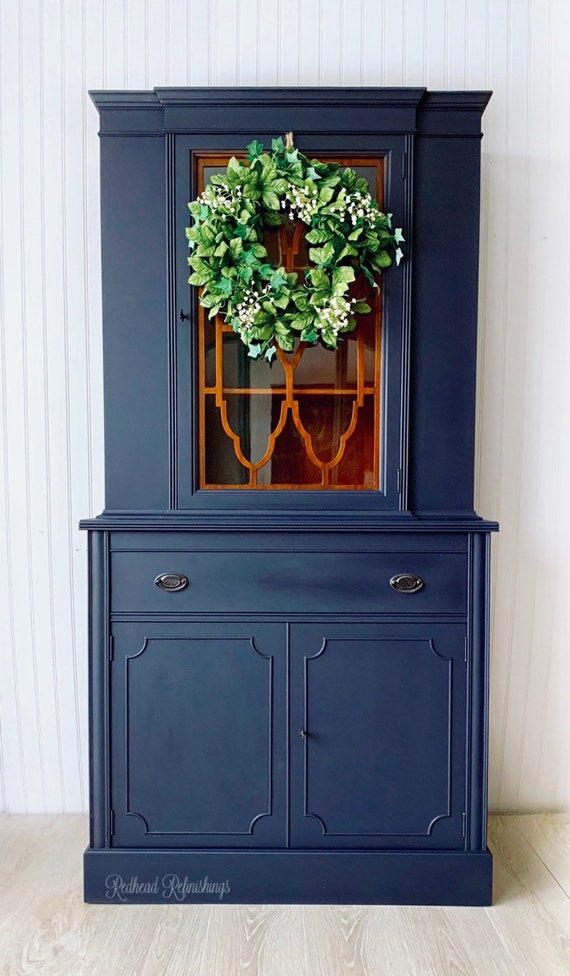 Sold China Cabinet Hutch Dining Room Navy Vintage