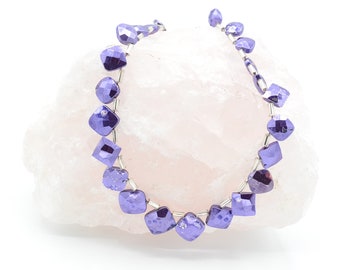 Purple Colour Coated, Faceted Pyrite and Silver Glass Graduated Adjustable Beaded Necklace 18" - 21"
