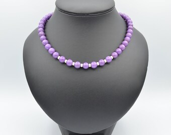 Purple Phosphosiderite Gemstone Sterling Silver 925 Beaded Necklace 16"