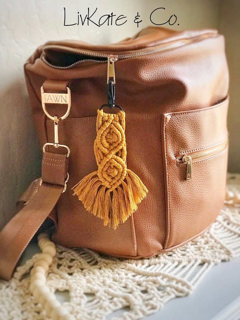 Macrame Keychains Bag Charm Mustard Boho Keychain Etsy