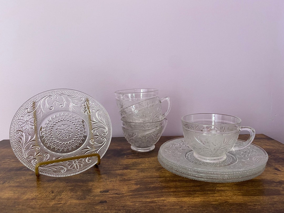 Indiana Glass Tiara Teacups & Saucers Set of 4 8 Pieces Etsy
