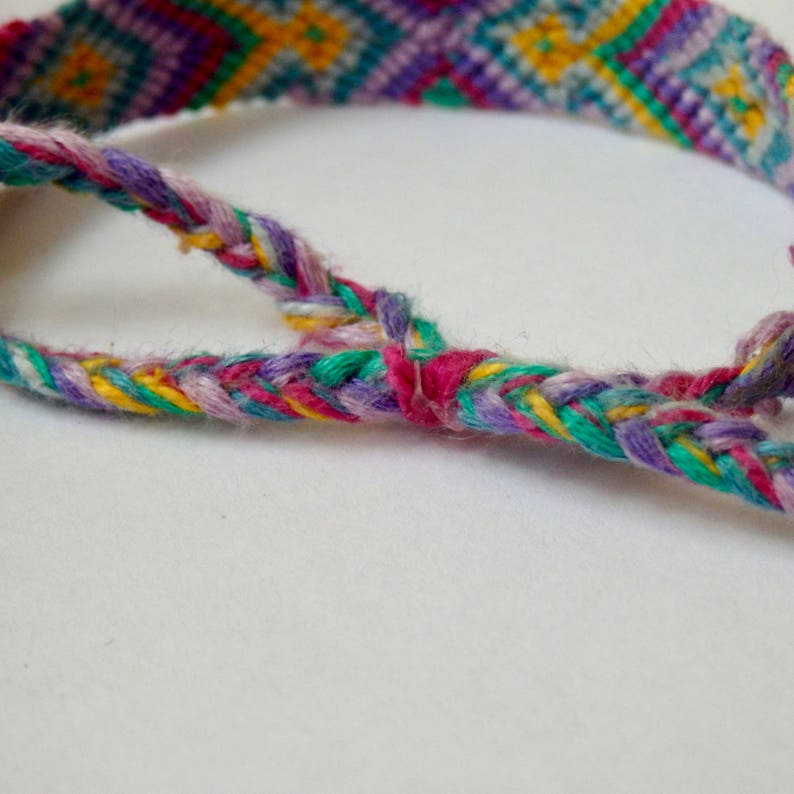 purple yellow diamond pattern vibrant blue multicolor aztec neon hand woven adjustable friendship bracelet