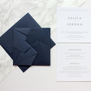 Navy Blue Origami Wedding Invitation - Unique Invitation with Details Card - Custom Handmade Origami Sleeve SAMPLE